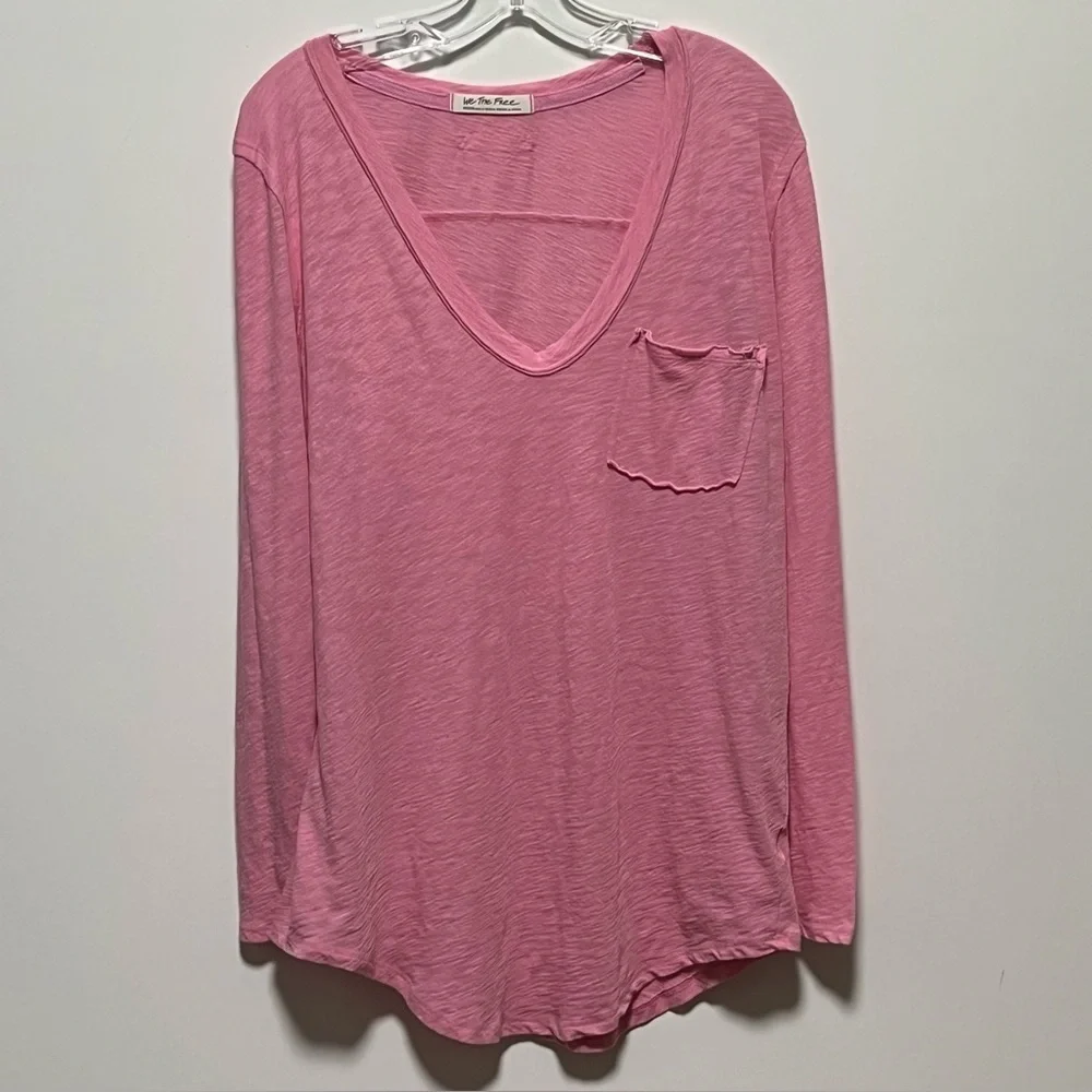 We The Free Betty Slouchy Lightweight orchid cotton blend Long Sleeve Pocket Tee